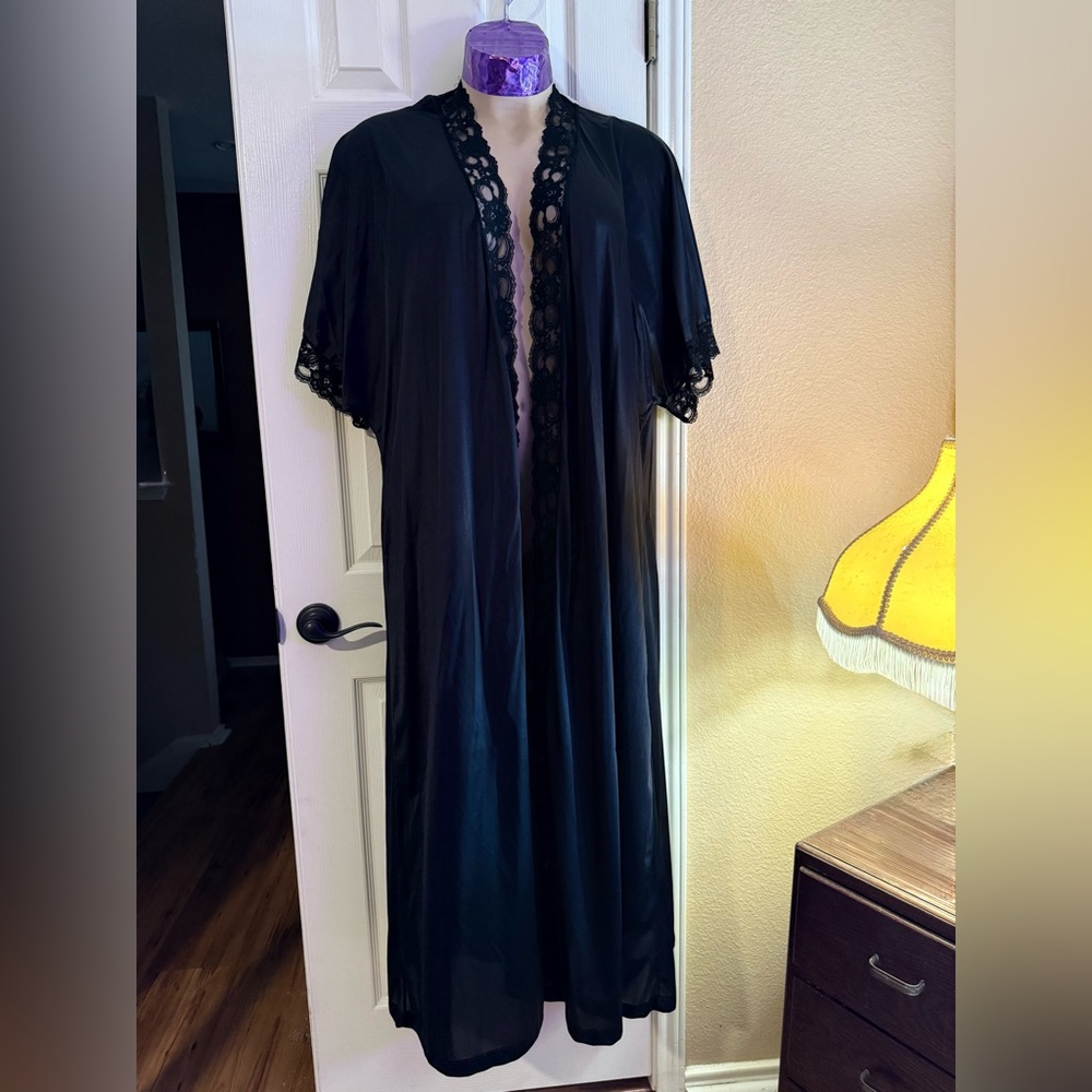 Vintage Lady Romance Elegant Black Lace Trim Robe XL-XXL